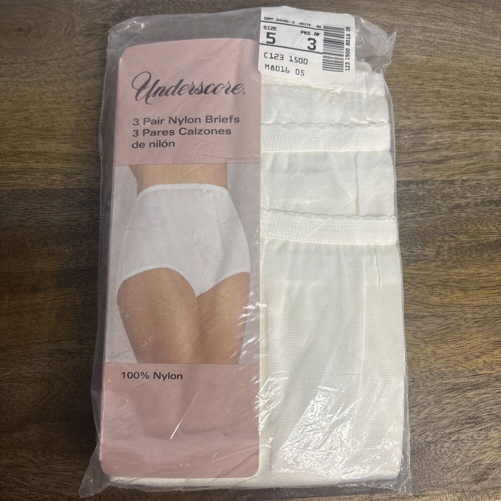 Vtg JC Penney Underscore Nylon Full Briefs Panties Size 5 White 3 Pair Underwear